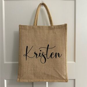 NEW burlap/jute personalized "Kristen" tote bag